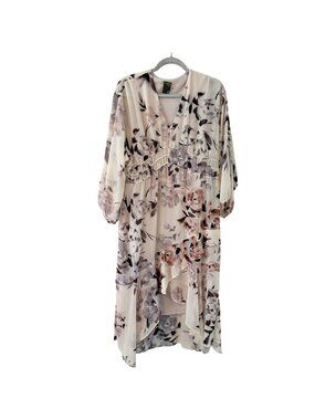 Taylor V-Neck High-Low Dress Ruched Waist 3/4 Sleeves Taylor Size 12P Cream Pink